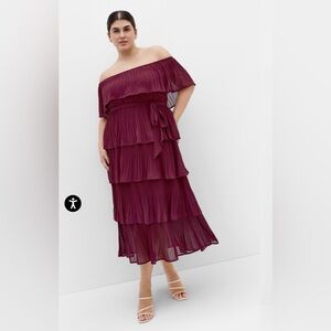 CITY CHIC Night Garden Off-Shoulder Tiered Maxi Dress in Deep Burgundy NWT 18